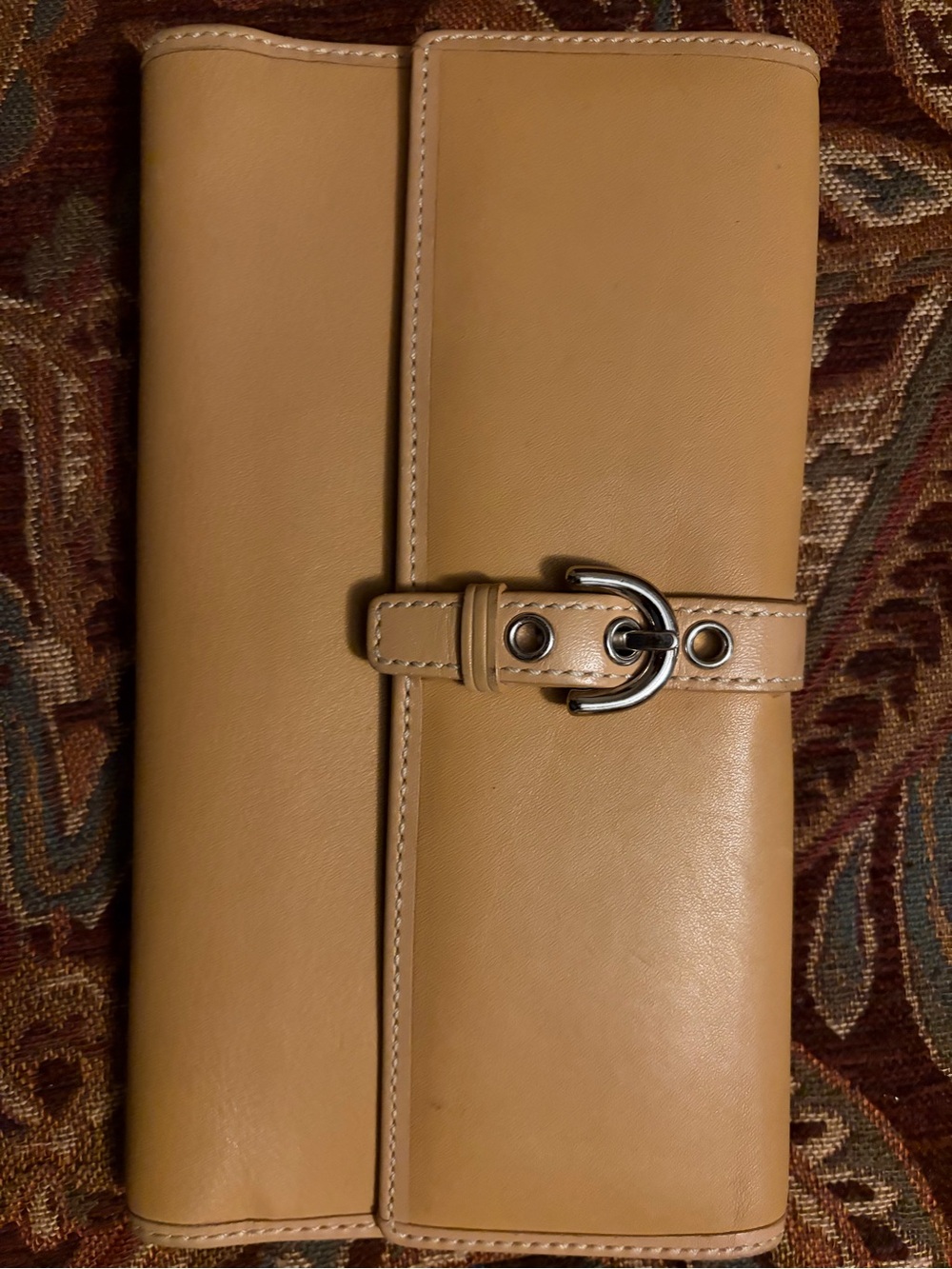 Coach Tan Leather Wallet with Silver Buckle